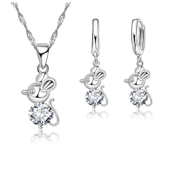 Jewelry - 💎 NEW 💎 Little Mouse 925 Sterling Silver Earrings And Necklace Set Bundle